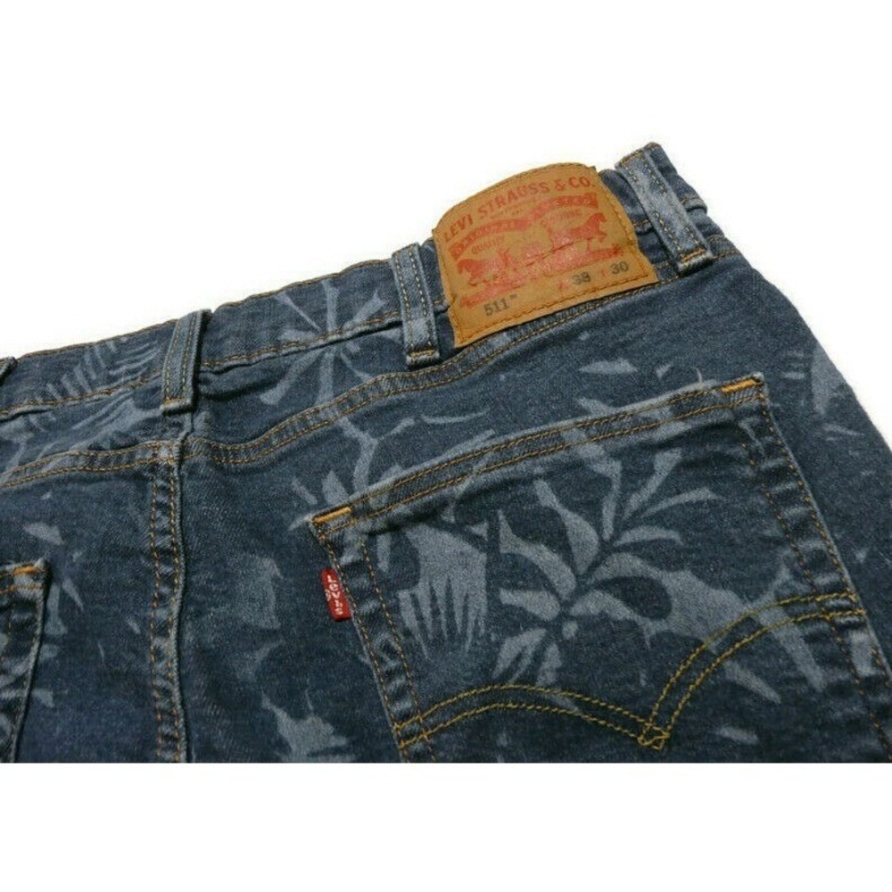 Levi's 511 Slim Jeans Men 38x30(36X29) Blue Tropical Leaf Print Streetwear Denim - Picture 14 of 14